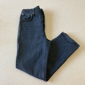 Agolde Riley Crop Black High-Rise Button-Front Jeans Women Size 28